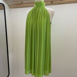 New with tags Naked Zebra neon green front pleated halter dress